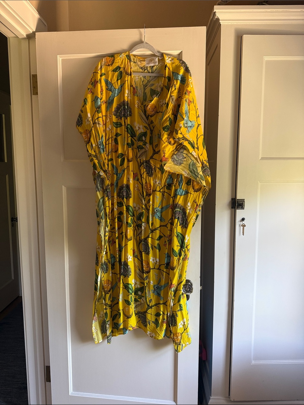Yellow Floral Maxi Dress with Blue & Green Botanical Print